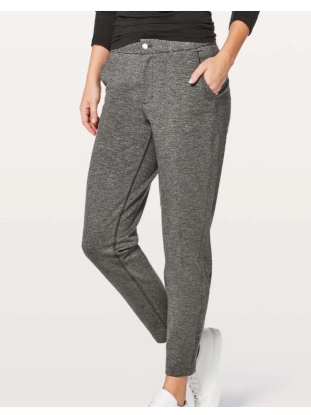 Lululemon Pants City Trek Trouser Size 8 Heathered Gray black Tapered like new - Picture 2 of 10